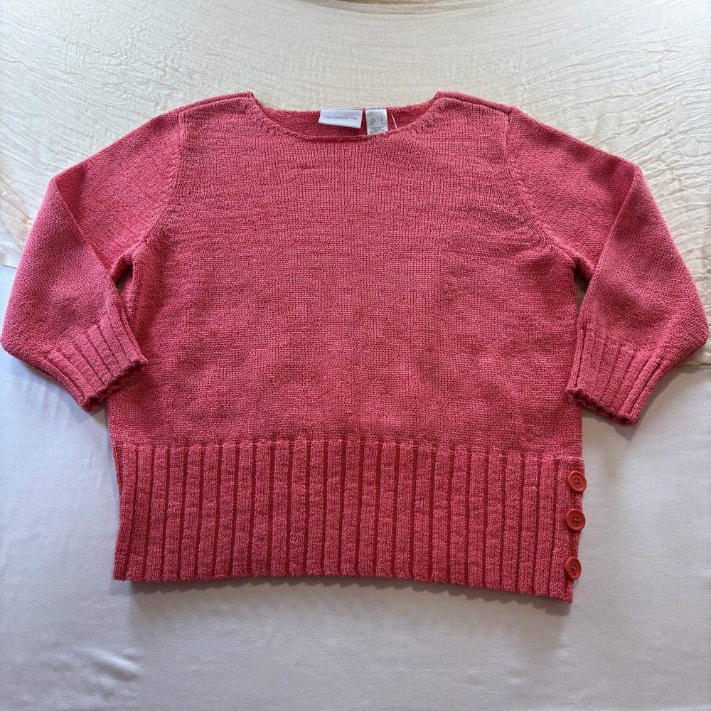 Liz Claiborne Women's Cottage Fairy Pink Long Sleeve Knit Sweater Size L